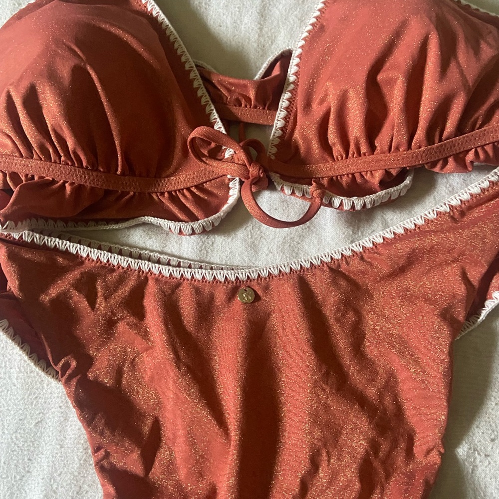 NWT Victoria's Secret Terracotta Bikini with White Accents Boho Ruffle